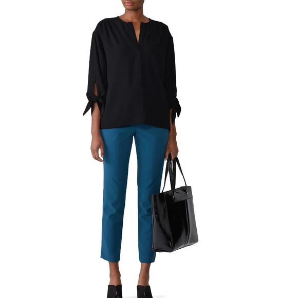 TRINA TURK X RTR Black Split V-Neck Bees Knees Blouse Top Size S - Picture 1 of 9